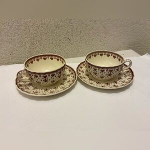 Spode  fleece de lis Cream and Red Teacup and Saucer Set (lot of 2)
